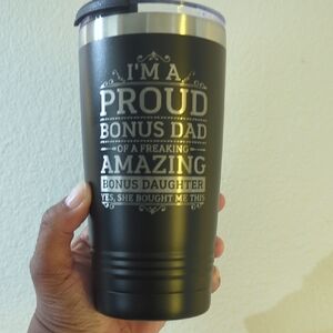Black Tumbler with Proud Bonus Dad Design